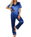 Ekouaer Silk Couple Pajamas Two Piece Pjs Set Satin Pajama Set For Women Button Down Loungewear (Clear Blue,Xx-Large)