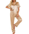 Ekouaer Silk Pajamas Satin Short Sleeve Pjs For Women Set Button Down Loungewear(Khaki,Medium)