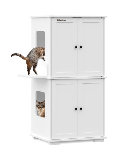 BENAROME 2-Tier Cat Litter Box Enclosure, Hidden Litter Box Furniture with Anti-Tipping Device, Indoor Privacy Cat Washroom for Living Room, Bedroom, Bathroom