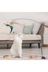 7 Pack Cat Toys Wand Auto Interactive Cat Toys Hands-Free Natural Bird Feather Ball Toys, Suction Cup Pet Indoor Dancing Playing Toy