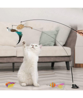 7 Pack Cat Toys Wand Auto Interactive Cat Toys Hands-Free Natural Bird Feather Ball Toys, Suction Cup Pet Indoor Dancing Playing Toy