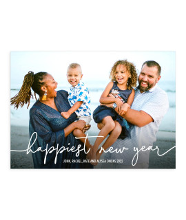 Lets Make Memories Personalized Handwritten Script Holiday Photo Card 5X7 Premium Quality (Happy New Year Cards White Envelopes) - 200 Ct