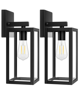 2-Pack Outdoor Light Fixtures Wall Mount, Waterproof Exterior Wall Lanterns With Clear Glass, Anti-Rust Outside Black Wall Sconces, Front Porch Lights For House Garage Doorway, Bulbs Not Included