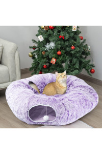 Auoon Cat Tunnel Bed With Central Mat,Big Tube Playground Toys,Soft Plush Material,Full Moon Shape For Kitten,Cat,Puppy,Rabbit,Ferret (Purple)