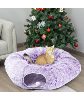 Auoon Cat Tunnel Bed With Central Mat,Big Tube Playground Toys,Soft Plush Material,Full Moon Shape For Kitten,Cat,Puppy,Rabbit,Ferret (Purple)