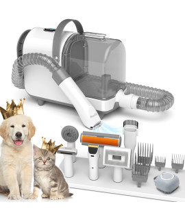 Bunfly Pet Clipper Grooming Kit And Vacuum Picks Up 99% Pet Hair, 7 Pet Grooming Tools, 3L Large Capacity Easy Clean Dust Cup For Pet Hair, Home Cleaning(Silver)