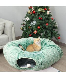 Auoon Cat Tunnel Bed With Central Mat,Big Tube Playground Toys,Soft Plush Material,Full Moon Shape For Kitten,Cat,Puppy,Rabbit,Ferret (Creen)