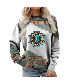 Tops For Womens T Shirt Western Aztec Ethnic Print Blouse Long Sleeve Crewneck Loose Fit Shirts Tunic Tee