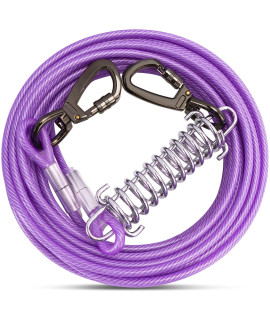 Purple Tie Out Cable With Spring For Dogs,10203050Ft Long Dog Leash,Dog Runner For Yard Heavy Duty,Dog Chains For Outside, Sturdy Long Line Lead For Dogs Training Outdoor In Camping(Purple,10Ft)