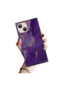 Iphone 1413 Case Square,Purple Marble Square Design For Girl Women,Slim Cover Shock Absorption Tpu Silicone Shell Case For Iphone 1413 61 Inch Colorful Mandala