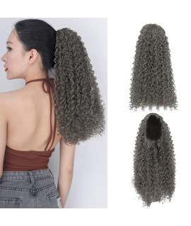 Jhzsjf Drawstring Ponytail Extension Wrap Around Curly Fake Ponytais Hairpiece Synthetic Long Body Wave Ponytails Hair Extensions Heat Resistant Natural Soft Clip In Pony Tail Ranny Grey
