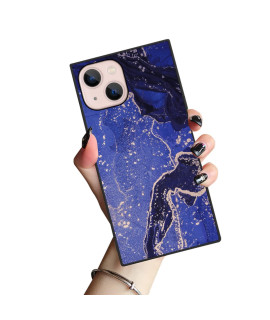 Iphone 1413 Case Square,Blue Gold Marble Square Design For Girl Women,Slim Cover Shock Absorption Tpu Silicone Shell Case For Iphone 1413 61 Inch
