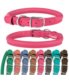 Murom Rolled Leather Dog Collar Soft Adjustable Round Rope Pet Collars For Small Medium Large Dogs Puppy Green Blue Pink Brown Aquamarine (8-12 Neck Fit, Pink)