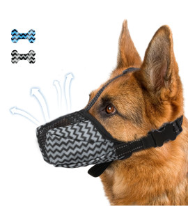 Soft Dog Muzzle, Breathable Dog Mask Muzzle For Large Dogs Anti Biting Barking Chewing, Mesh Pet No Bark Muzzle With Reflective Adjustable Strap For Small Medium Large Sized Dog (Grey--L