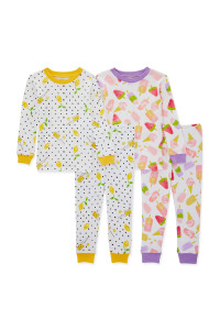 Burts Bees Baby Baby Girls Pajamas, Tee And Pant 2-Piece Pj Set, 100% Organic Cotton, Lemonade Stand 2-Pk, 4T