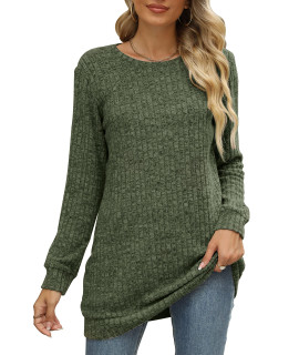 Fall Tops For Women Casual Crew Neck Long Sleeve Fall Sweaters Green