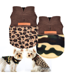 2 Pieces Leopard Dog Sweaters For Small Dogs, Chihuahua Fleece Clothes With Leash Hole, Xs Dog Clothes Winter Warm Puppy Sweaters Boys Girls Tiny Dog Outfits For Teacup Yorkie (X-Small)