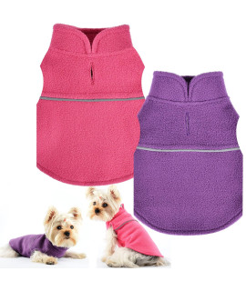 2 Pieces Plaid Dog Sweaters For Small Dogs, Chihuahua Fleece Clothes With Leash Hole, Xs Dog Clothes Winter Warm Puppy Sweaters Boys Girls Tiny Dog Outfits Teacup Yorkie (Purple,Rose, Small)