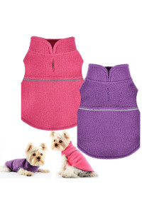 2 Pieces Plaid Dog Sweaters For Small Dogs, Chihuahua Fleece Clothes With Leash Hole, Xs Dog Clothes Winter Warm Puppy Sweaters Boys Girls Tiny Dog Outfits Teacup Yorkie (Purple,Rose, Medium)