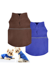2 Pieces Plaid Dog Sweaters For Small Dogs, Chihuahua Fleece Clothes With Leash Hole, Xs Dog Clothes Winter Warm Puppy Sweaters Boys Girls Tiny Dog Outfits Teacup Yorkie (Blue,Brown, Small)