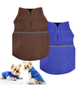 2 Pieces Plaid Dog Sweaters For Small Dogs, Chihuahua Fleece Clothes With Leash Hole, Xs Dog Clothes Winter Warm Puppy Sweaters Boys Girls Tiny Dog Outfits Teacup Yorkie (Blue,Brown, Small)