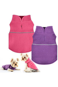 2 Pieces Plaid Dog Sweaters For Small Dogs, Chihuahua Fleece Clothes With Leash Hole, Xs Dog Clothes Winter Warm Puppy Sweaters Boys Girls Tiny Dog Outfits Teacup Yorkie (Purple,Rose, Large)