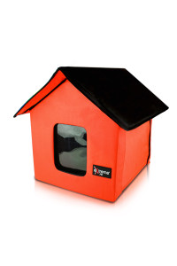 Extreme Pet New 2023 Indoor/Outdoor Cat House - Timer Control Fleece Heating Pad, Ties Downs for Secure Placement, Two Exits and Waterproof Roof - Orange/Black