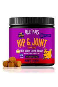 True Tails Dog Joint Supplement With Bison Flavor - 180Pcs Soft Dog Chews With Green Lipped Mussel - Premium Hip & Joint Supplement For Dogs - Dog Treats Soft Supports Joint Strength, Mobility