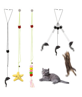 Cat Toys,Mice Toys For Indoor Cats,3 Pack Hanging Door Cat Toys With Tassel,Retractable Cat Toy With Rope Mouse Starfish Caterpillar,Interactive Cat Teaser Toy For Indoor Kitten Play Chase Exercise