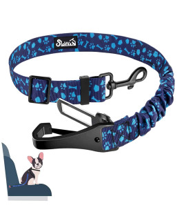 Slowton Dog Seat Belt, Adjustable Dog Safety Belt Leash, 2 In 1 Latch Bar Attachment Dog Car Seatbelt With Elastic Nylon Bungee Buffer, Reflective Nylon Belt Tether Connect To Dog Harness (Bl Dog Paw)