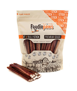 FOODIEPAWS All Natural 6-inch Jumbo Bully Sticks Odor Free USA Packed for Medium, Large Dogs- 100% Free-Range Grass-Fed Beef-Single Ingredient & Rawhide Free-Longer Lasting Dental Dog Chews 20 Pcs