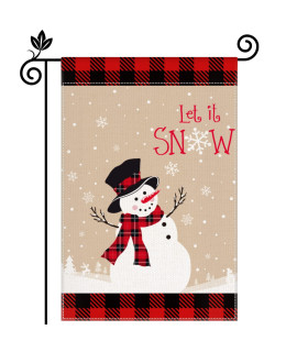 Let It Snow Snowman Snowflake Christmas Garden Flag 28X40 Inch Vertical Double Sided, Red Black Buffalo Plaids Farmhouse Yard Outdoor Decoration