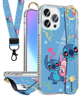 Lisevo (2In1 For Iphone 14 Pro Max 67 Inch Cartoon Stitc Case With Strap Cute Aesthetic Design Loopy Girly Case With Hand Strap Handle Loop Phone Case+Lanyard For Women Girls Boys Teens