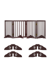 Semiocthome Freestanding Dog Gates For The House Extra Wide With 4 Panels And 4 Support Feet, 24 H Foldable Pet Gate For Stairs, Wooden Expansion Doggy Gates For Doorways, Fit Opening Up To 74 W
