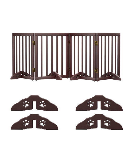 Semiocthome Freestanding Dog Gates For The House Extra Wide With 4 Panels And 4 Support Feet, 24 H Foldable Pet Gate For Stairs, Wooden Expansion Doggy Gates For Doorways, Fit Opening Up To 74 W