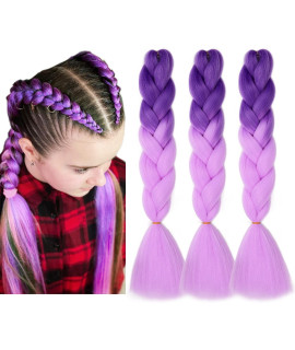 Maysa Purple Colors Braiding Hair 24Inch 3Pcs Colorful Jumbo Braiding Hair Synthetic Afro Braid Hair Extensions For Women (Purple-Light Purple)