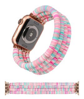 Toyouths Heishi Beaded Bracelet Compatible With Apple Watch Band Cute Stretch Girl Women Beach Surfer Stackable Clay Preppy Jewelry Band For Iwatch 414038Mm Series Se 8 7 6 5 4 3 2 1, M