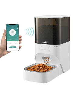 Nevido Automatic Cat Feeders Built-In Lithium Battery 2.4G Wi-Fi Automatic Dog Feeder With App Controlstainless Steel Bowltimed Smart Pet Feeder With Desiccant Bag1-10 Meals30S Voice Recorder4La