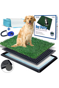 petwish Dog Grass Pad with Tray Indoor Dog Potty Grass pad for Dogs - Portable Training Pad with Tray and Artificial Grass for Dogs (20" x 16") - Additional 12Pcs Pee Pads and a Dog Training Clicker.