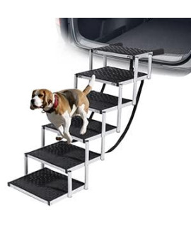 Rxicdeo Wide Dog Stairs For Large Dogs Portable Dog Car Ramp 6 Steps Foldable Lightweight Dog Steps Pet Ladder With Nonslip Paw Print Surface For Suv High Beds Support 75-200 Lbs