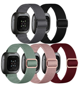 Adorve Compatible With Fitbit Sense Bandssense 2 Fitbit Versa 3 Bandversa 4 Band Women Men, Adjustable Stretchy Solo Loop Elastic Nylon Sport Strap For Smart Watch Wristband
