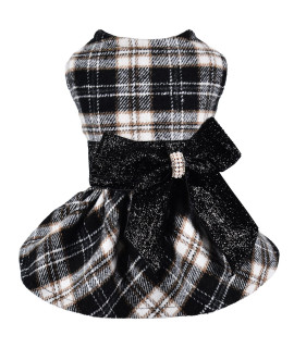 Winter Dog Dress, Cute Warm Fleece Dog Hooded Sweater, Pink Plaid Puppy Dresses Clothes For Chihuahua Yorkie, Soft Pet Doggie Coat Clothing Flanne Lining Cat Apparel (Black Plaid, Large)