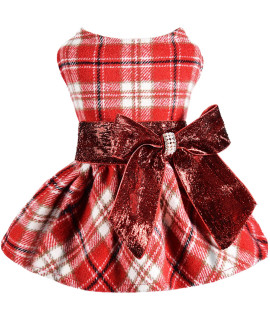 Winter Dog Dress, Cute Warm Fleece Dog Hooded Sweater, Pink Plaid Puppy Dresses Clothes For Chihuahua Yorkie, Soft Pet Doggie Coat Clothing Flanne Lining Cat Apparel (Red Plaid, Medium)