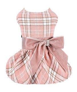 Winter Dog Dress, Cute Warm Fleece Dog Hooded Sweater, Pink Plaid Puppy Dresses Clothes For Chihuahua Yorkie, Soft Pet Doggie Coat Clothing Flanne Lining Cat Apparel (Pink Plaid, Large)