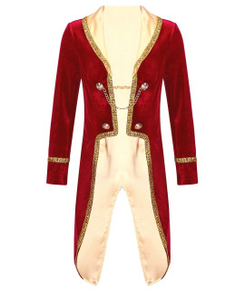 Chictry Toddler Kids Boys Royal Prince Costume Tailcoat Halloween Party Dress Up Lapel Collar Tuxedo Jacket Red 3 Years