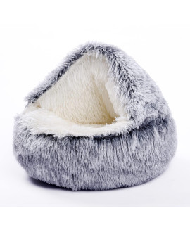 Cat Cave Bed Round Plush Fluffy Hooded Cat Bed Cozy for Indoor Cats or Small Dog beds, Cushion Sofa for Small Dogs Soothing Pet Beds Doughnut Calm Anti-nxiety Dog Bed - Waterproof Bottom Washable