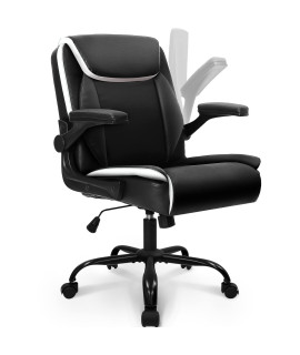 Neo Chair Office Chair Adjustable Desk Chair Mid Back Executive Desk Comfortable Pu Leather Chair Ergonomic Gaming Chair Back Support Home Computer Desk With Flip-Up Armrest Swivel Wheels (Black)