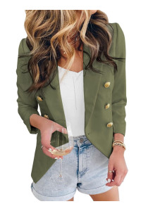 Asvivid Vintage Double Breasted Work Green Blazers For Women Work Profession Plus Size Solid Lightweight Long Sleeve Cardigan 2Xl