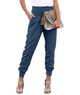 Dokotoo Ladies Womens Plus Size Casual Summer Comfortable Solid High Waisted Cotton Jogging Joggers Pants For Women Sweatpants With Pockets Royal Blue X-Large