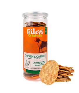 Rileys Waffles Chicken Chips For Dogs With Carrots - Usa Sourced Carrot Chicken Dog Treats - Limited Ingredient Healthy Dog Treats - Dehydrated Chicken Jerky Dog Treats Made In Usa - 6 Oz